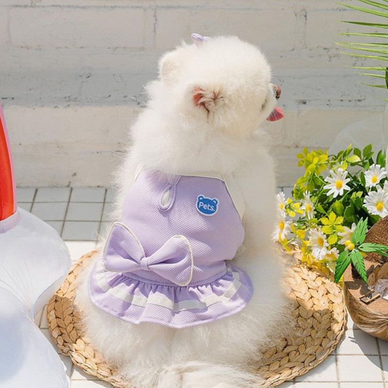 Suvine kutsika vibu Suspender seelik Teddy Sport Tuul Kleit Lemmiklooma Päikesekaitse Riided Ilusad Koerariided Koerakleidid Väikestele Koertele