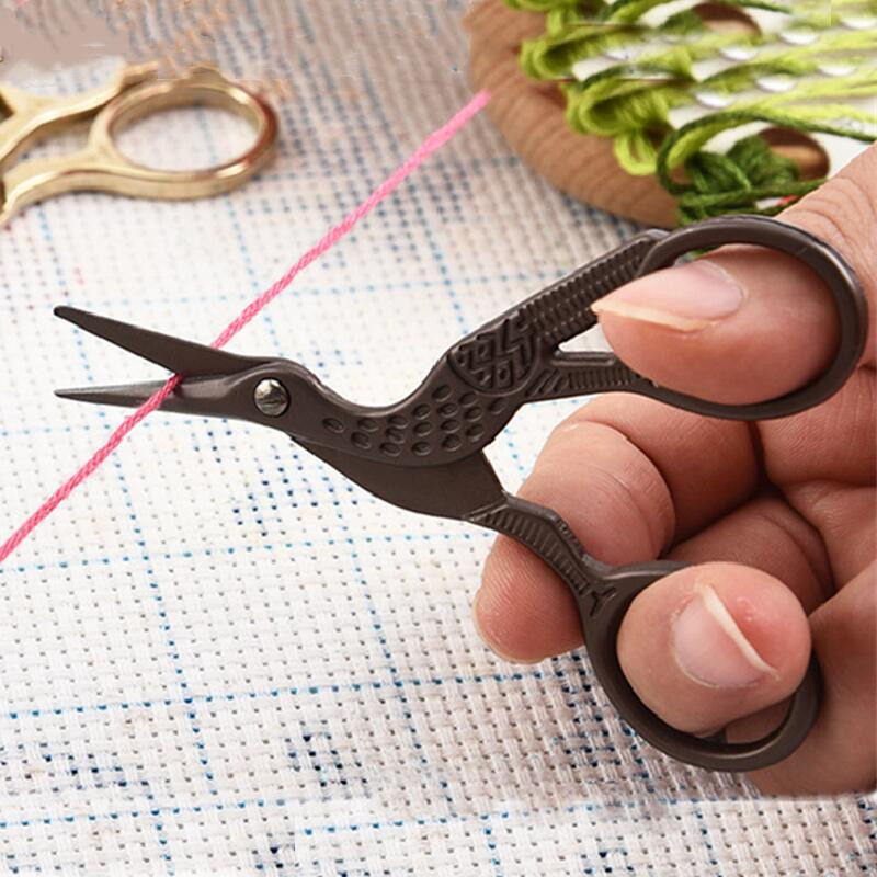 Vintage nerūsējošā tērauda celtņa formas šķēres Krustdūriens ģērbšanās drēbnieka šķēres DIY audumu šūšanai piederumi instrumenti