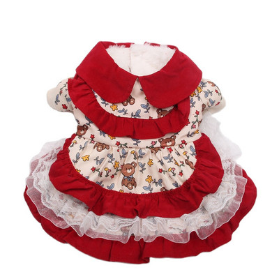 Ziemas suņu kaķu kleita ar ziedu lāča dizainu mājdzīvnieku kucēna svārki, silts mēteļa tērps suņiem kaķiem