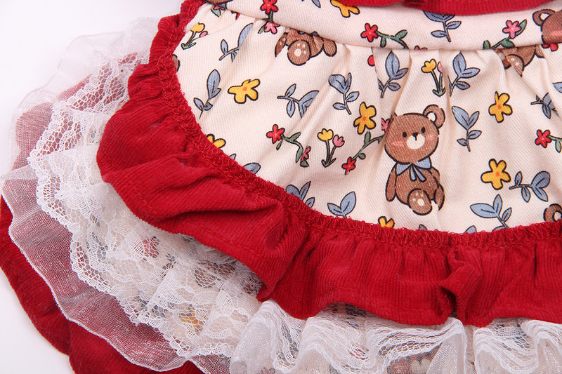 Ziemas suņu kaķu kleita ar ziedu lāča dizainu mājdzīvnieku kucēna svārki, silts mēteļa tērps suņiem kaķiem