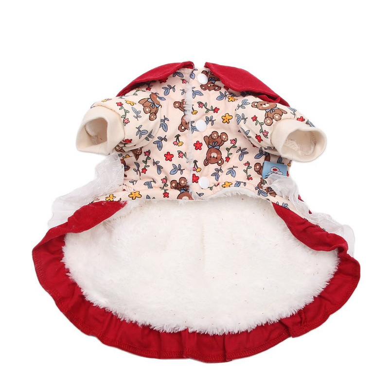 Ziemas suņu kaķu kleita ar ziedu lāča dizainu mājdzīvnieku kucēna svārki, silts mēteļa tērps suņiem kaķiem