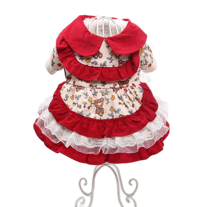 Ziemas suņu kaķu kleita ar ziedu lāča dizainu mājdzīvnieku kucēna svārki, silts mēteļa tērps suņiem kaķiem