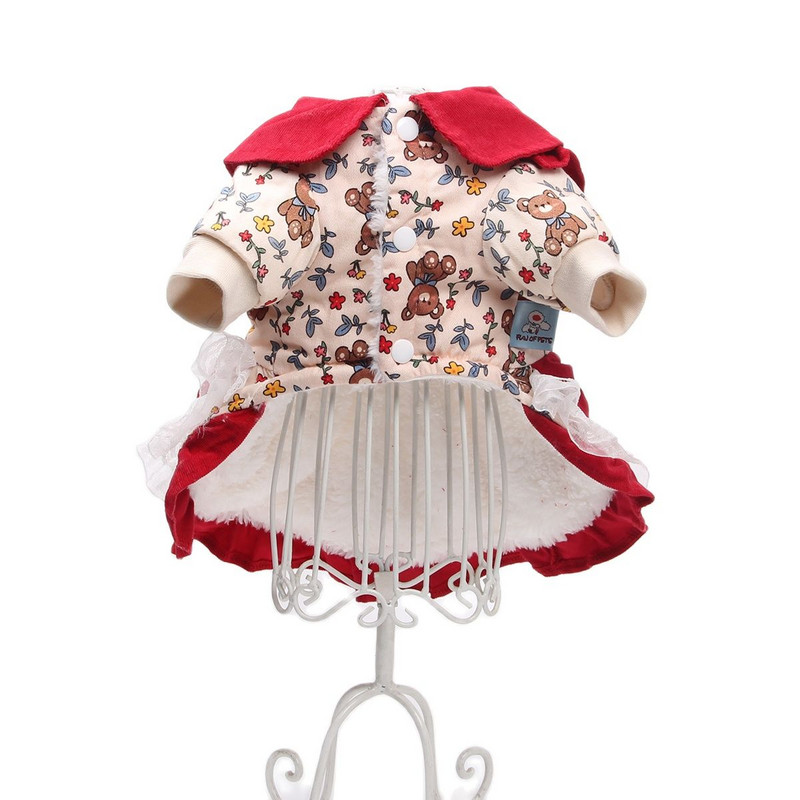 Ziemas suņu kaķu kleita ar ziedu lāča dizainu mājdzīvnieku kucēna svārki, silts mēteļa tērps suņiem kaķiem