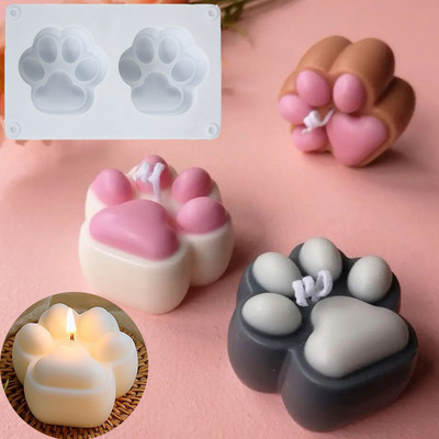 2Holes Cat Paw sveces silikona veidne priekš DIY Cute aromterapijas sveču ziepju veidošanas veidnes Jauka atslēgu piekariņa sveķu veidnes mājas dekorēšanai