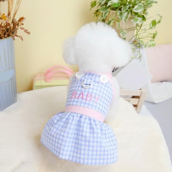 Φόρεμα Pet Princess Small Dog Puppy Ρούχα Αμάνικο βολάν BABY Κέντημα κουμπιά καρό άνοιξη καλοκαίρι προμήθειες για κατοικίδια