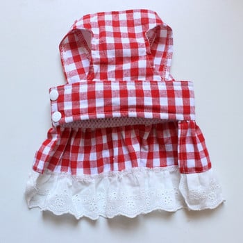 Δαντέλα καρό φόρεμα για σκύλους Ρούχα για κατοικίδια Γλυκά για σκύλους Μικρή στολή Γαλλικό μπουλντόγκ Χαριτωμένο καλοκαιρινό κόκκινο γιακά κοριτσιών Perro