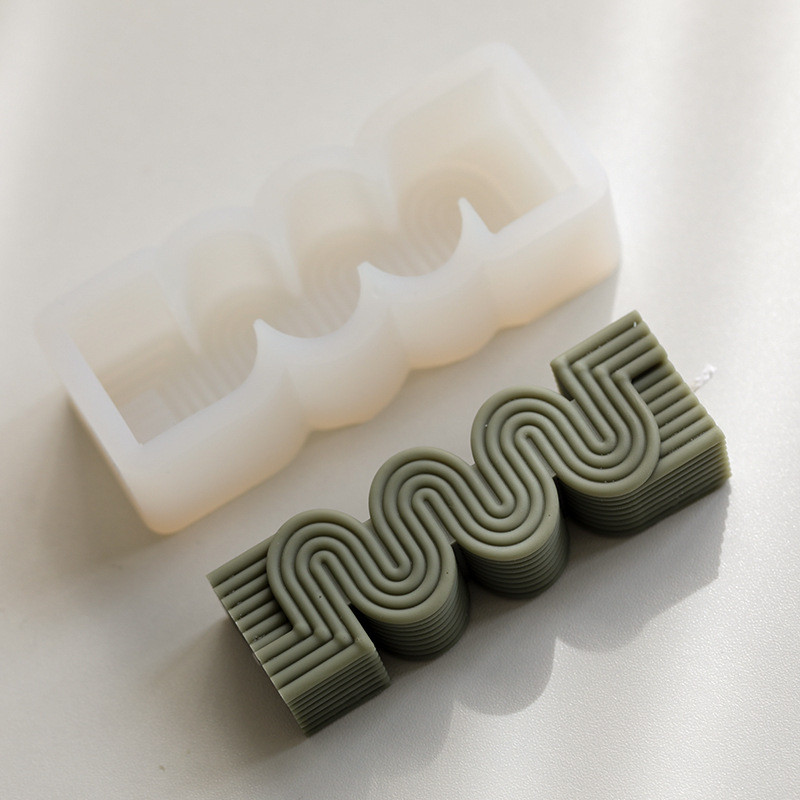 Geomeetrilise lainelise triibu kujuga küünla silikoonvorm Lihtne lahtivõetav küünla kipsist ripatsi valmistamine DIY silikoonvorm