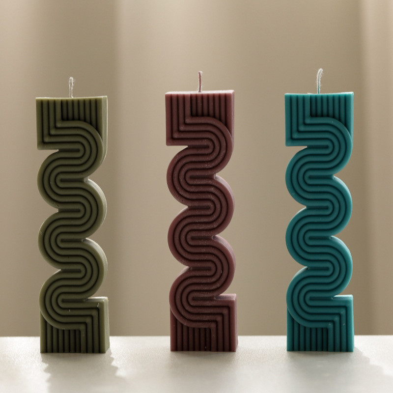 Geomeetrilise lainelise triibu kujuga küünla silikoonvorm Lihtne lahtivõetav küünla kipsist ripatsi valmistamine DIY silikoonvorm