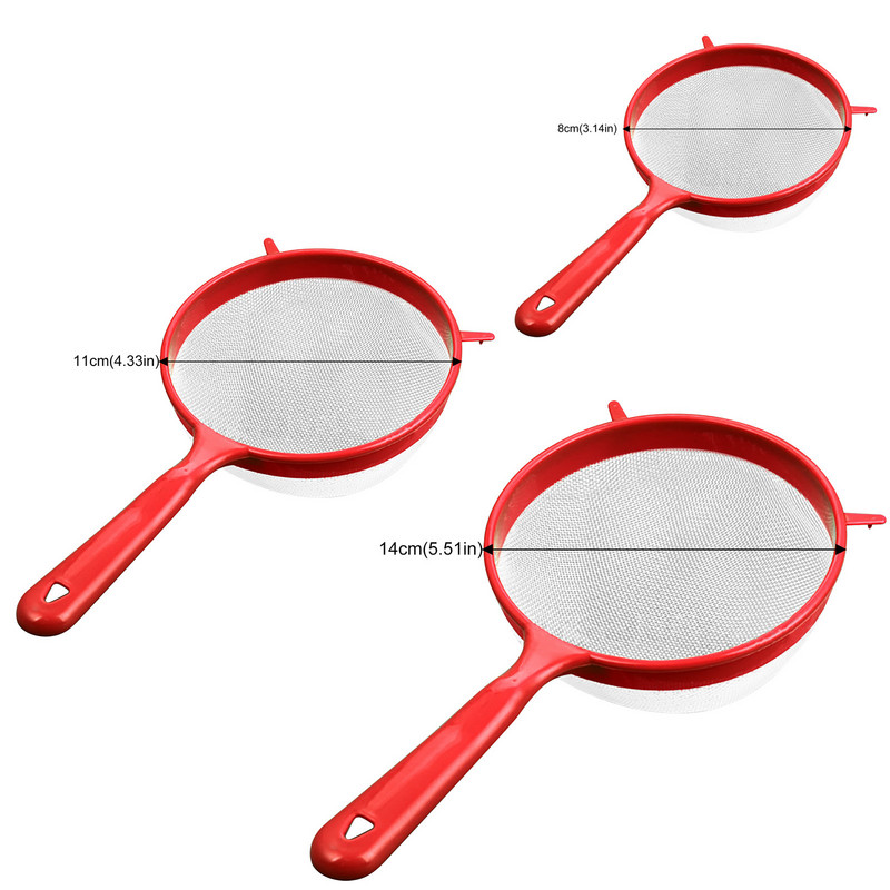 3 bucăți/set plastic cu plasă fină linguriță strecurătoare strecurătoare sită de făină cu mâner suc de ceai strecurătoare instrument unelte de bucătărie accesorii