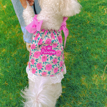 Кучешка рокля Дантелени цветя Кучешки дрехи Сладки памучни тиранти Кученце Пола Пролет Лято Сладко облекло за домашни кучета Теди Чихуахуа