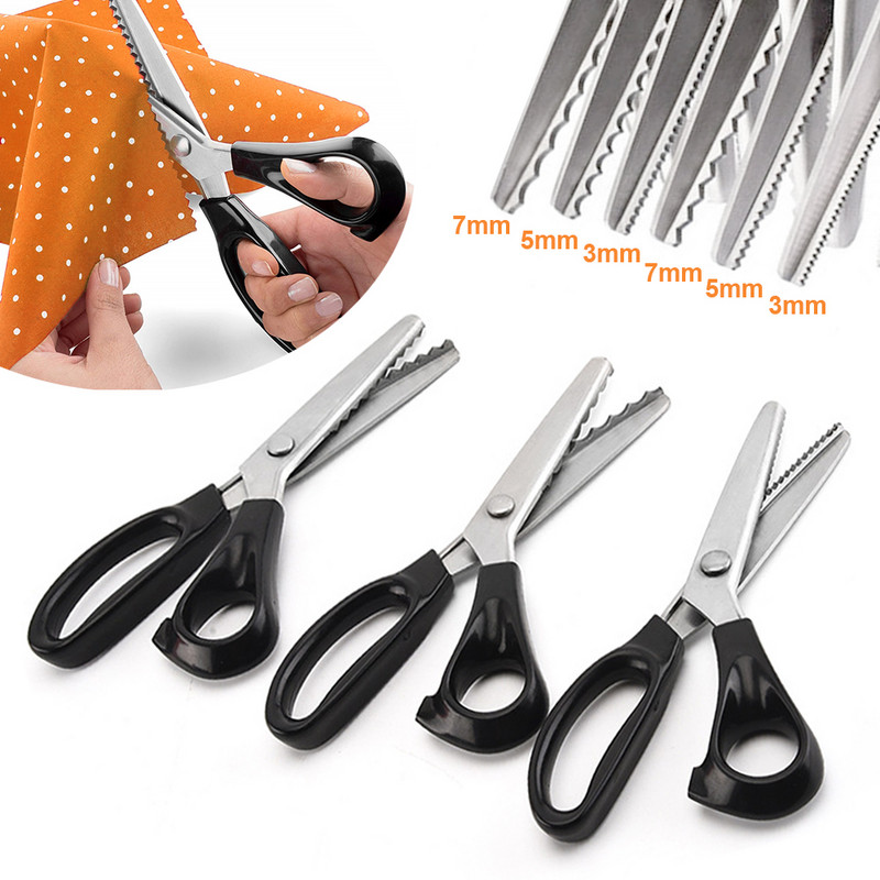 3/5/7MM Zig Zag Šūšanas Griezumi Drēbju šūšanas Šķēres Pinking Šķēres Nerūsējošā tērauda Mežģīņu Šķēres Ādas Amatniecības audumu Šķēres