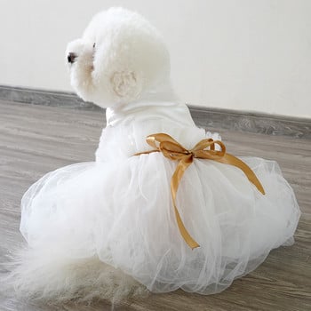Летни кучета Сватбена рокля Облекло за домашни любимци Рокля на принцеса Дрехи за кучета Малък костюм Френски булдог Бяла момичешка пола