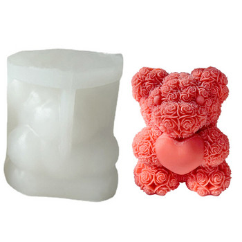 Small Rose Love Bear Κερί Καλούπι σιλικόνης DIY Χειροποίητα κεριά Γύψινο σαπούνι Σετ κατασκευής βαλεντίνου Δώρο Διακόσμηση γάμου