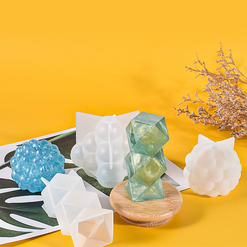 Daudzveidīga burbuļbumbu silikona sveču veidne ar rokām izgatavota ģeomēriska 3D bumbiņas forma, epoksīda sveķu ģipša veidnes DIY mājas amatniecības dekors