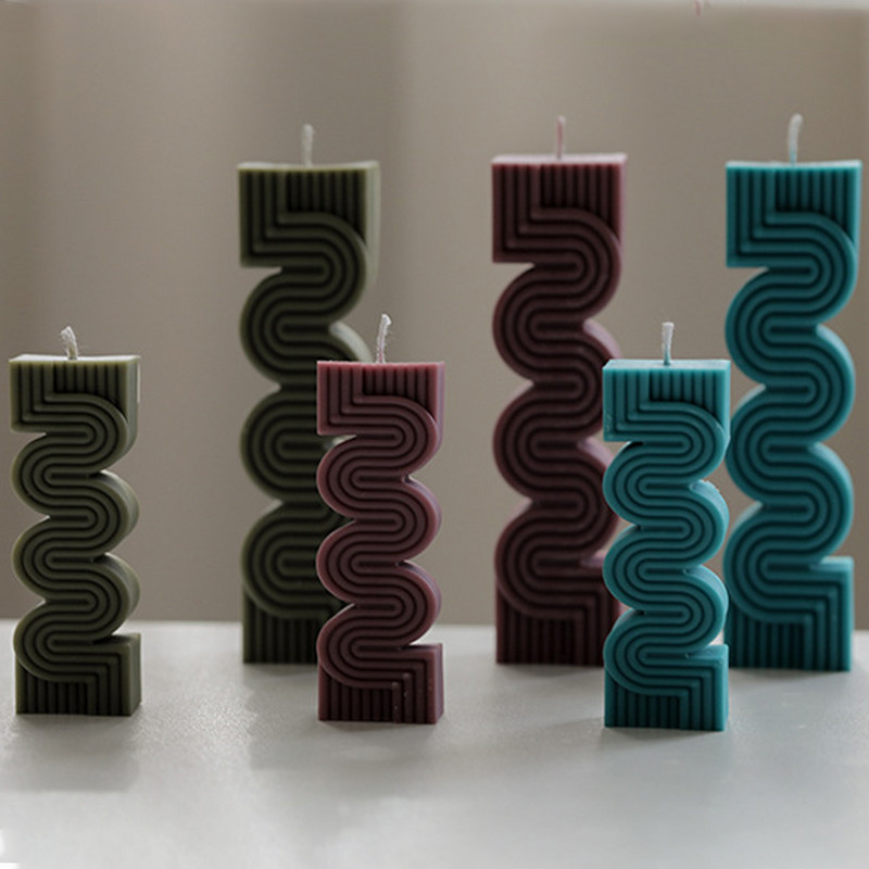 Viļņu staba sveces silikona veidne Ģeometriskā aromātiskā sveču ģipša veidne Viegli noņemama sveķu ziepes roku darbs pelējuma mājas amatniecības dekors