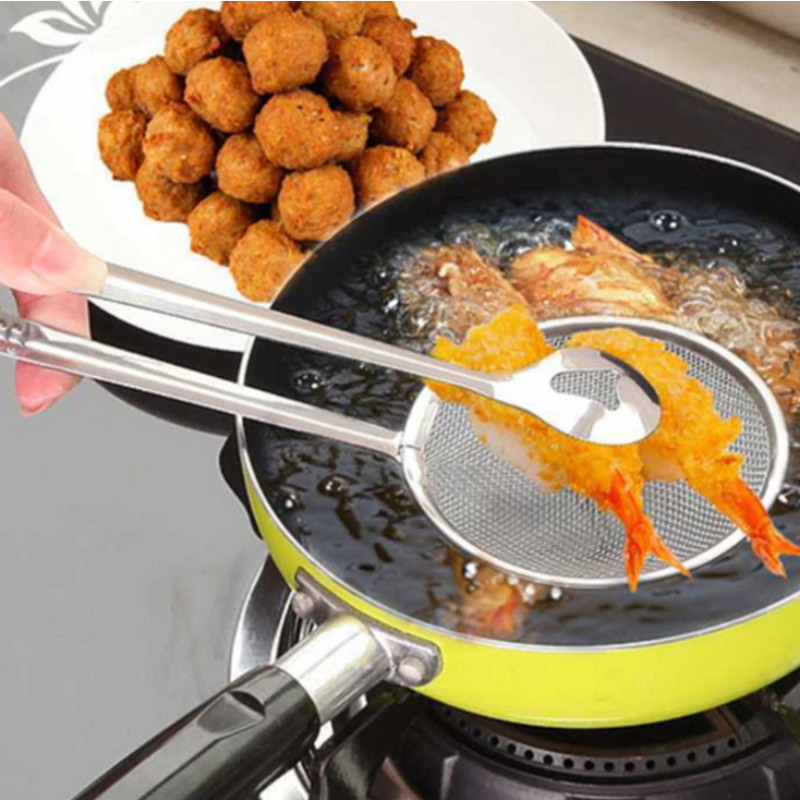Jauna daudzfunkcionāla filtra karote ar saspraudes Ēdienu virtuves eļļā cepšanai BBQ filtru nerūsējošā tērauda sietiņš Virtuves instrumenti