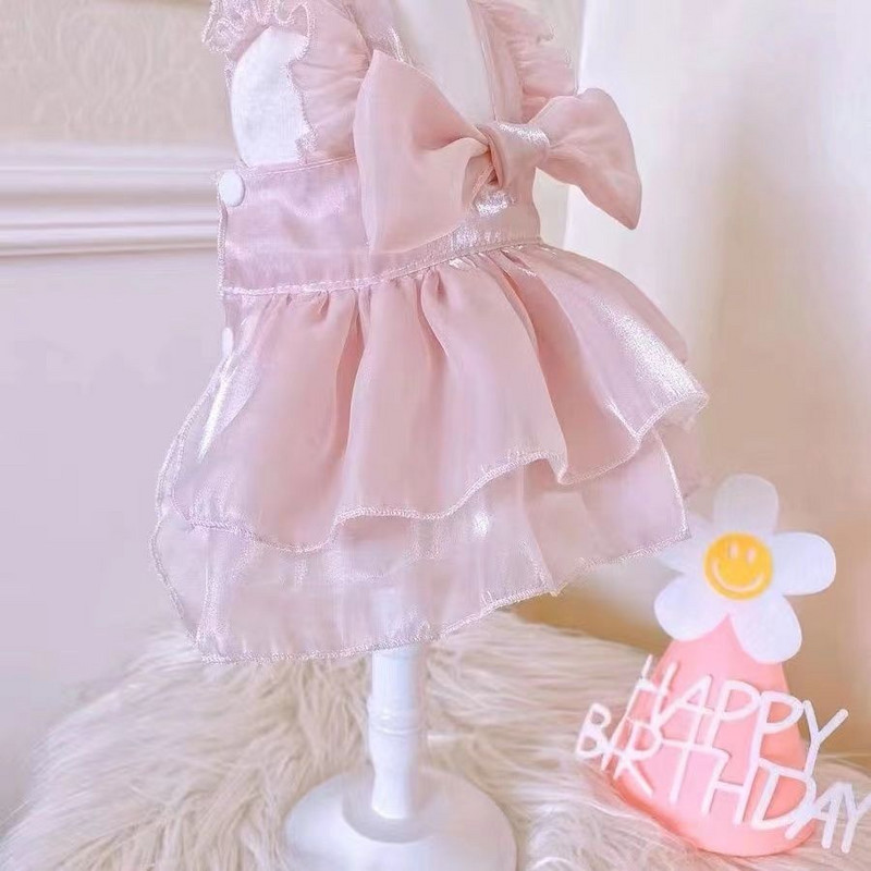 Pet Streaming Φόρεμα Ρούχα για σκύλους Άνοιξη/Καλοκαίρι Ιπτάμενα μανίκια Παπιγιόν Νήματα Φούστα Teddy Maltese Ρούχα για σκύλους χαριτωμένα ρούχα για κουτάβι