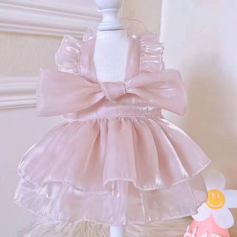 Pet Streaming Φόρεμα Ρούχα για σκύλους Άνοιξη/Καλοκαίρι Ιπτάμενα μανίκια Παπιγιόν Νήματα Φούστα Teddy Maltese Ρούχα για σκύλους χαριτωμένα ρούχα για κουτάβι