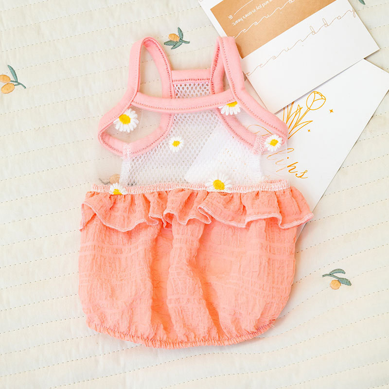 Daisy võrkkleit Lemmikloomakoerte riided Vest koertele Riietus Väikese kirjaga õhuke suvemood kutsikavõrk Suspender Kleit Koerte Riided