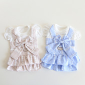 Suņu un kaķu kleita svārki ar ziedu un rūtainu dizainu mājdzīvnieku kucēns pavasara/vasaras apģērbs, 2 krāsu