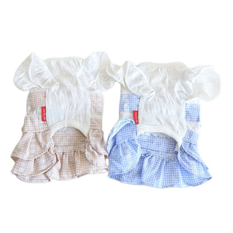 Suņu un kaķu kleita svārki ar ziedu un rūtainu dizainu mājdzīvnieku kucēns pavasara/vasaras apģērbs, 2 krāsu