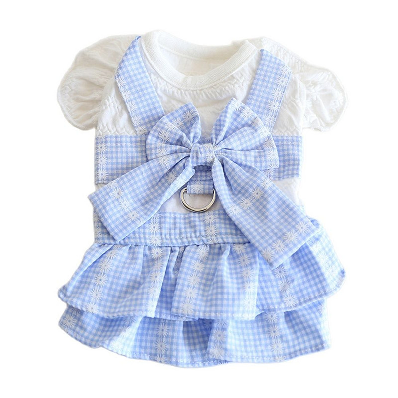 Suņu un kaķu kleita svārki ar ziedu un rūtainu dizainu mājdzīvnieku kucēns pavasara/vasaras apģērbs, 2 krāsu