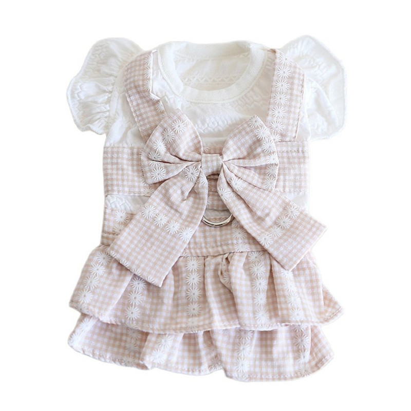 Suņu un kaķu kleita svārki ar ziedu un rūtainu dizainu mājdzīvnieku kucēns pavasara/vasaras apģērbs, 2 krāsu