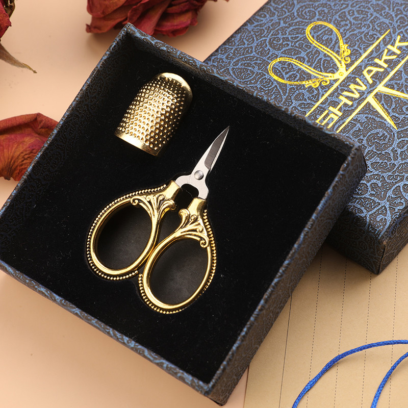 SHWAKK väikesed roostevabast terasest õmbluskäärid koos rätsepakääridega tupsõrmmik DIY vintage tikandikääride jaoks