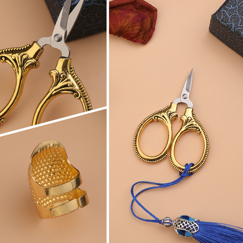 SHWAKK väikesed roostevabast terasest õmbluskäärid koos rätsepakääridega tupsõrmmik DIY vintage tikandikääride jaoks