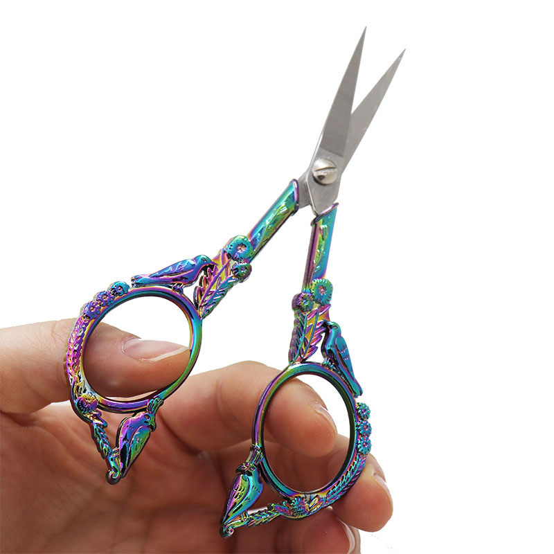 1 gab. Nerūsējošā tērauda vintage šķēres putnu ziedu šūšana retro izšūšanas šķēres īsas auduma griezēja dzijas šķēres