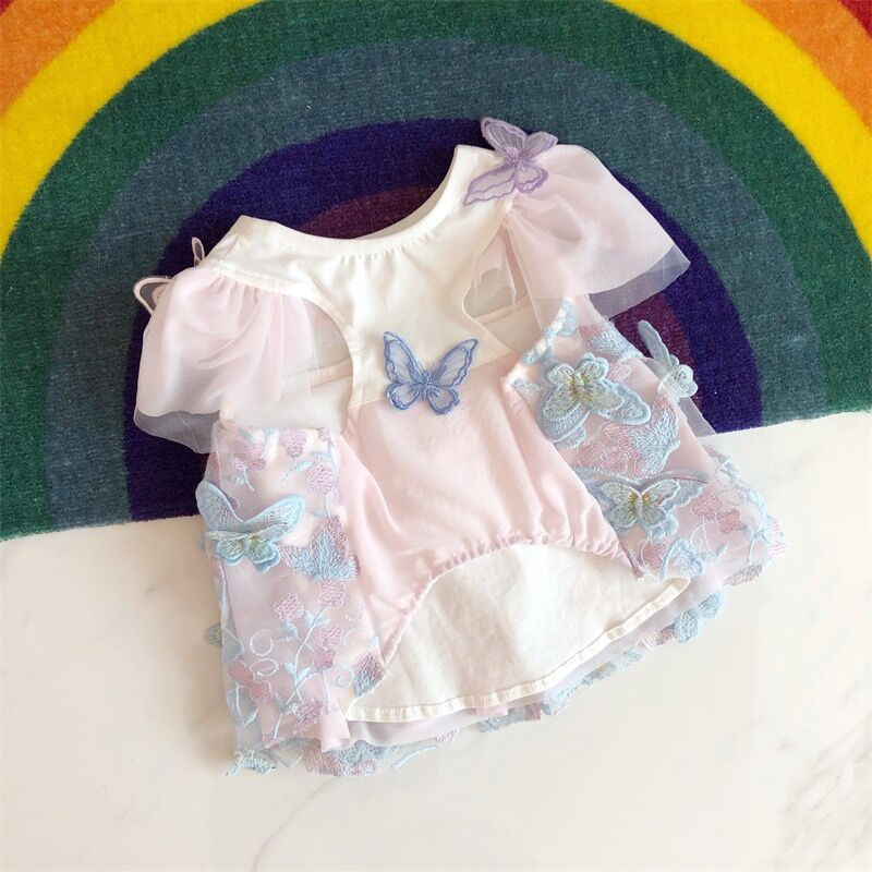 Liblikas seelik Lemmikloomarõivad Koerad Armas kleit koerte riietele Kostüüm Väike prantsuse buldogitrükk Armas suvine roosa tüdruk maskotid