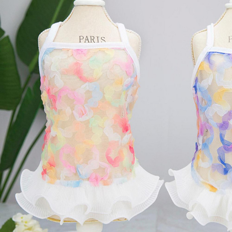 Vasaras mājdzīvnieku drēbes Ziedu kucēnu suns Mežģīnes Princeses Sling Kleita Jauki Bišons Čivavas Bow Suņu Svārki Mājdzīvnieku kostīmi Suņu apģērbi