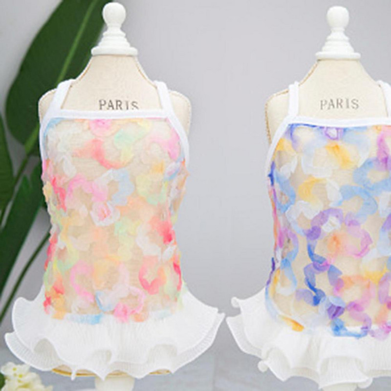 Vasaras mājdzīvnieku drēbes Ziedu kucēnu suns Mežģīnes Princeses Sling Kleita Jauki Bišons Čivavas Bow Suņu Svārki Mājdzīvnieku kostīmi Suņu apģērbi