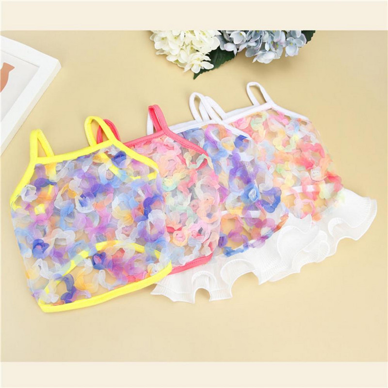 Vasaras mājdzīvnieku drēbes Ziedu kucēnu suns Mežģīnes Princeses Sling Kleita Jauki Bišons Čivavas Bow Suņu Svārki Mājdzīvnieku kostīmi Suņu apģērbi