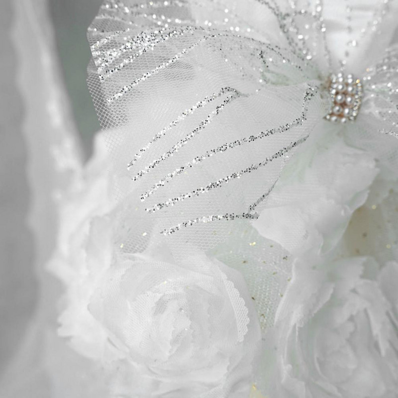 Suņu kleita Balta bantīte Mājdzīvnieku kāzu kleita Spīdīga trīsdimensiju ziedi bez pīlinga Ērts modes dekors poliesters pu