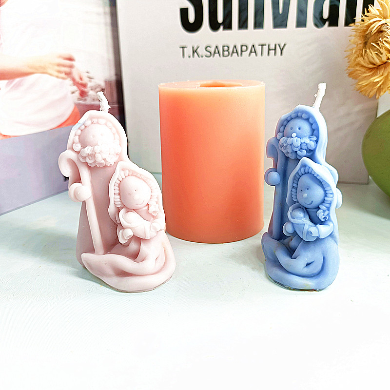 Mini abstraktne Püha pere silikoonküünlavorm Armas 3-liikmeline perekond, käsitsi valmistatud kingitus pulmadeks jõulupühadeks