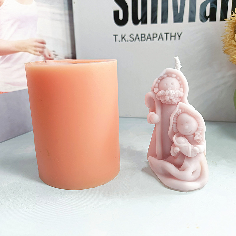 Mini abstraktne Püha pere silikoonküünlavorm Armas 3-liikmeline perekond, käsitsi valmistatud kingitus pulmadeks jõulupühadeks