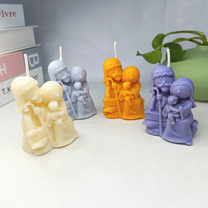 Mini abstraktne Püha pere silikoonküünlavorm Armas 3-liikmeline perekond, käsitsi valmistatud kingitus pulmadeks jõulupühadeks