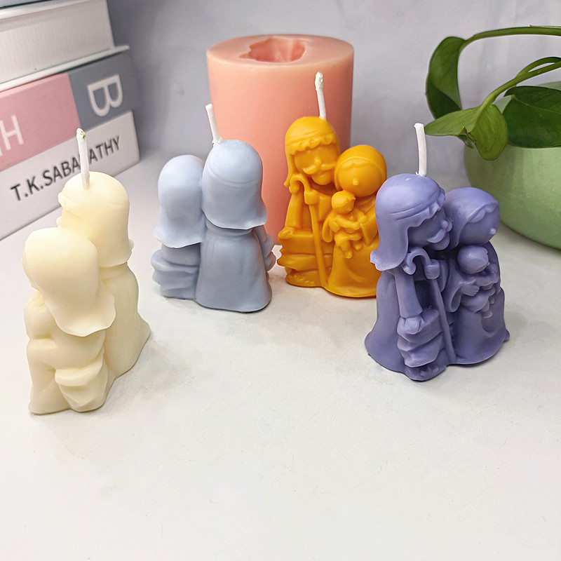 Mini abstraktne Püha pere silikoonküünlavorm Armas 3-liikmeline perekond, käsitsi valmistatud kingitus pulmadeks jõulupühadeks