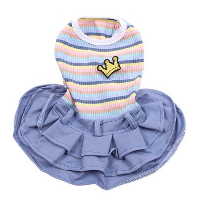 Suņu mājdzīvnieku apģērbi Kleita Svītraina kroņa dizains Kaķu kucēna svārki Pavasara/vasaras apģērbi Apģērbs