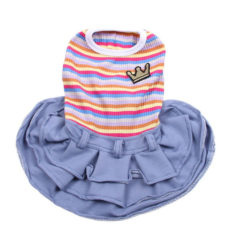 Suņu mājdzīvnieku apģērbi Kleita Svītraina kroņa dizains Kaķu kucēna svārki Pavasara/vasaras apģērbi Apģērbs