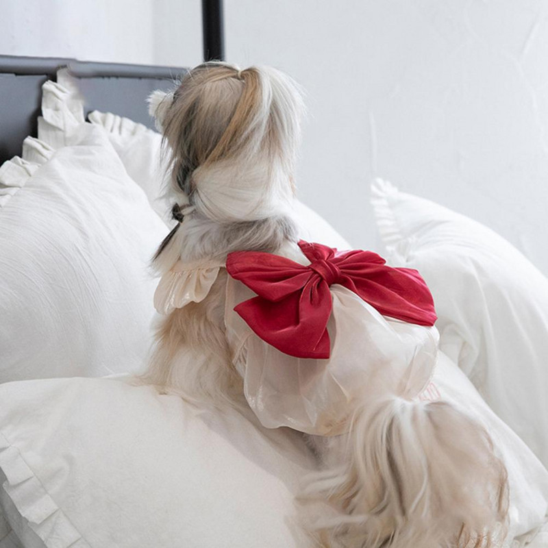 Lemmiklooma seelik Koerte rõivad Tassikoogi seelik Võrgustruktuur Siidise servaga Bowknot Suvised kiisurõivad õuekoerte riided Lemmikloomade riided