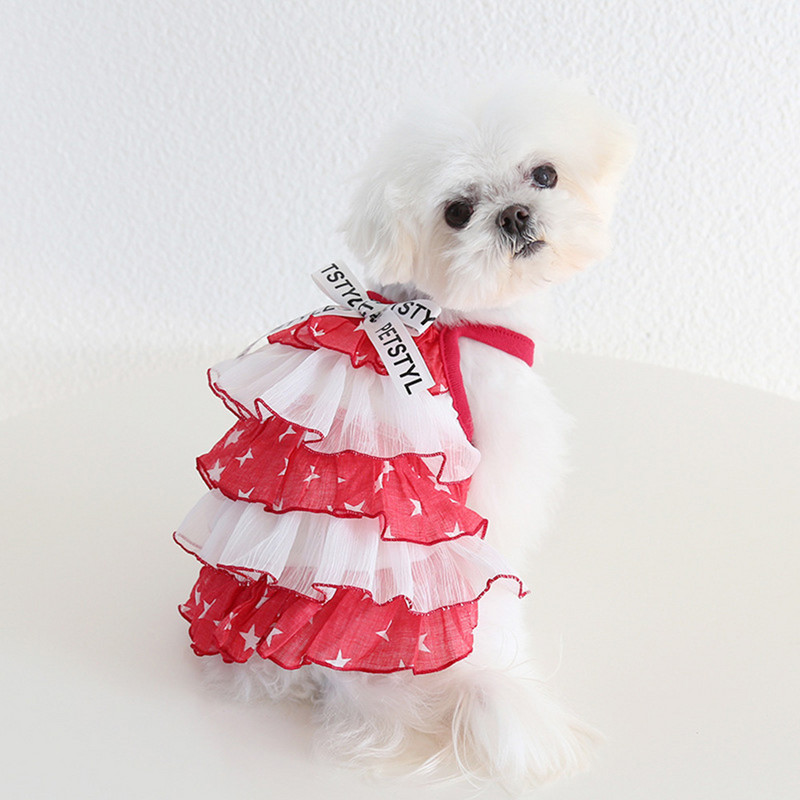 Suņu un kaķu kleita pieczvaigžņu kūka svārku dizains mājdzīvnieku kucēns pavasara/vasaras apģērbs, 2 krāsu