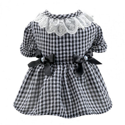 Hingav lemmikloomakleit Pehme mugav suvine koerakleit pitsist kaelusega Bowknot lemmiklooma koerale kassile must valge ruuduline kleit igapäevaseks kandmiseks