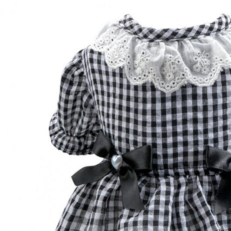 Elpojoša mājdzīvnieka kleita Mīksta, ērta vasaras kleita suņiem, mežģīņu kakla izgriezums Bowknot mājdzīvnieku suns kaķis, melna balta rūtaina kleita ikdienas valkāšanai