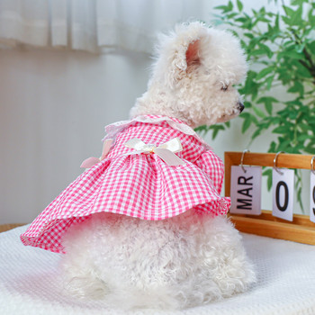 Карирана рокля за кучета за малки и средни кучета Пролет Есен Луксозни перлени дрехи за домашни кучета Сладък дизайн на папийонка Чихуахуа Малтийска йоркска пола