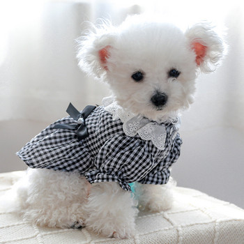 Карирана рокля за кучета за малки и средни кучета Пролет Есен Луксозни перлени дрехи за домашни кучета Сладък дизайн на папийонка Чихуахуа Малтийска йоркска пола