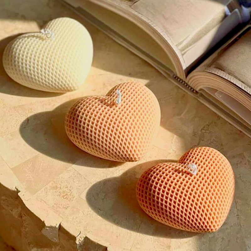 3D režģa sirds silikona sveču veidnes DIY rokām gatavotām aromātiskā vaska ziepēm, putām šokolādes kūkas veidnēm mājas dekorēšanai, galda rokdarbiem