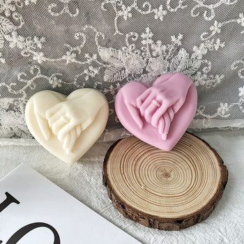 3d ръка в ръка ръчно изработена силиконова форма за сапун във формата на сърце Направи си сам форма за свещи във формата на сърце, форма за шоколад, форма за правене на сватбена торта