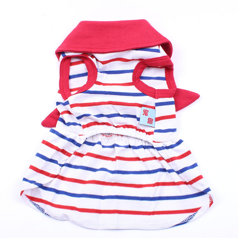 Jauns suņu kaķu kleitas krekls 100% kokvilnas svītrains mājdzīvnieku kucēnu T-krekls Veste mājas apģērbs 2 krāsas 5 izmēri